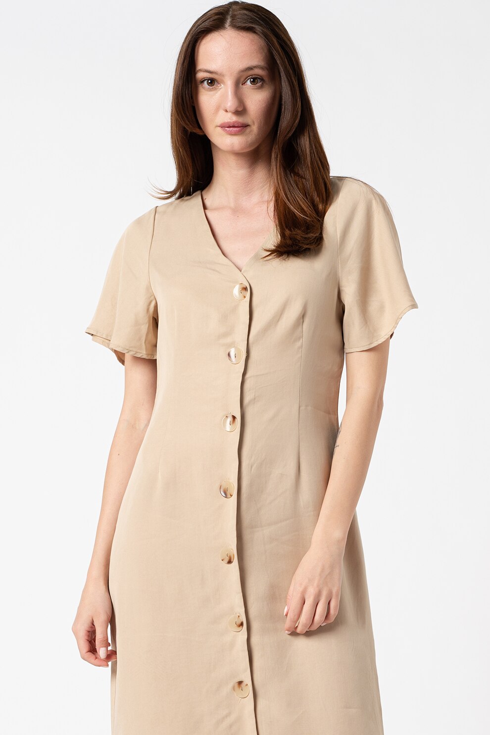 Vero Moda, Rochie-tricou midi din lyocell Viviana, Maro camel