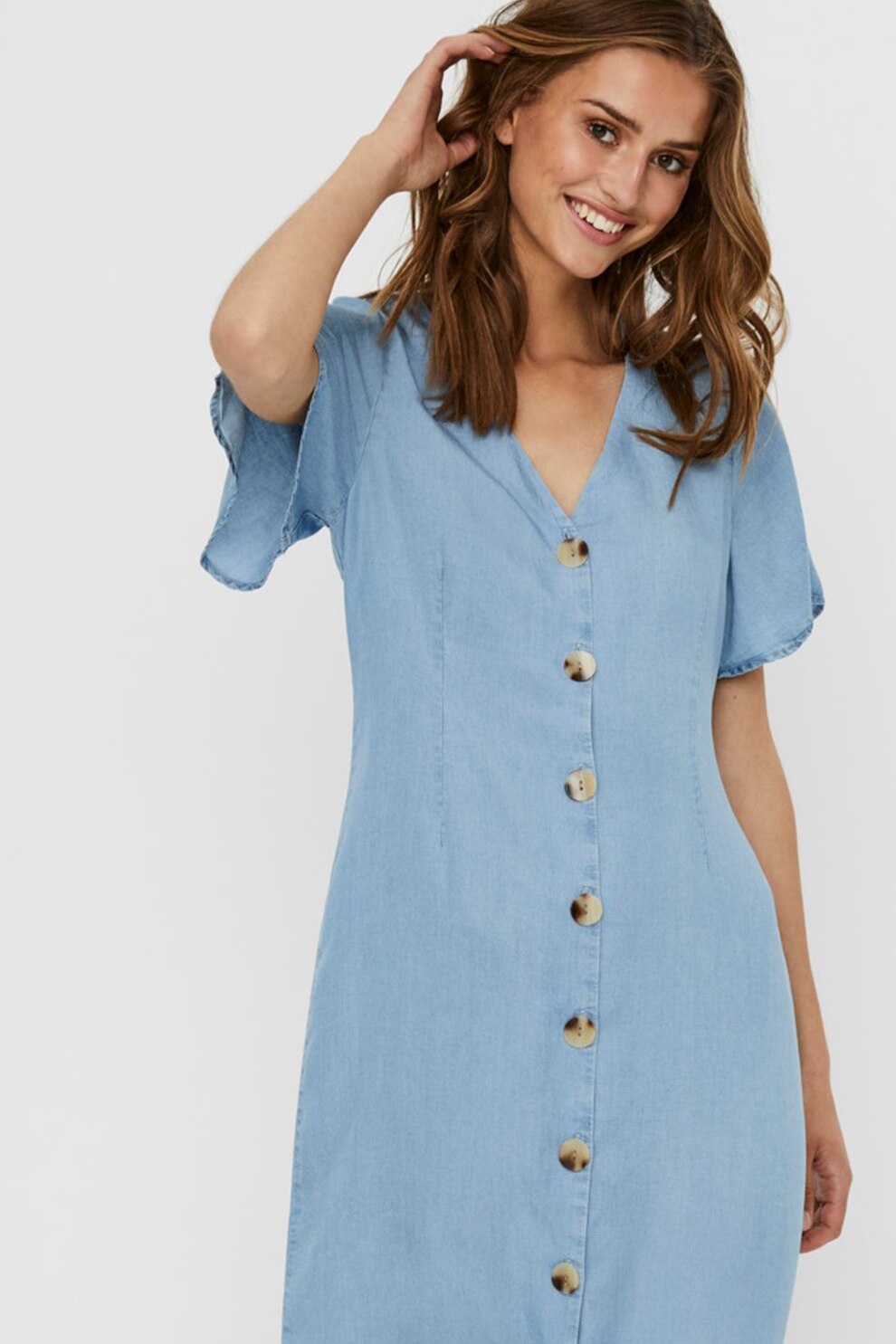 Vero Moda, Rochie-tricou midi din lyocell Viviana, Albastru deschis