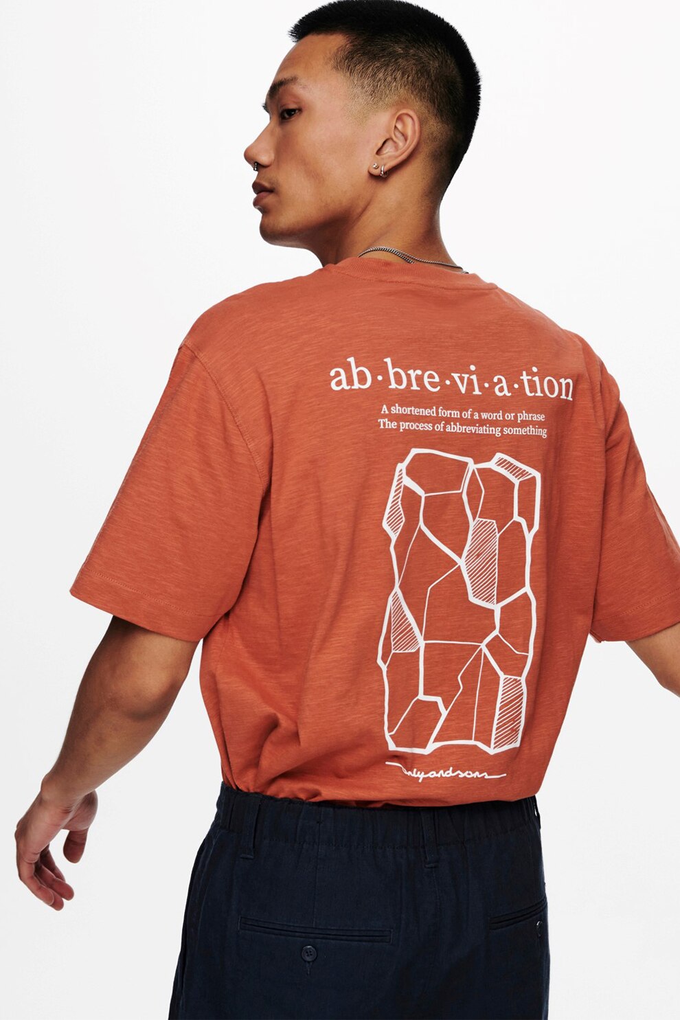 Only & Sons, Tricou de bumbac organic cu imprimeu grafic, Oranj stins, XS