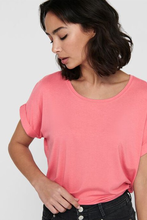 Only, Tricou lejer cu decolteu rotund Moster, Roz aprins