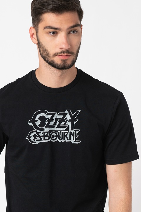 Only & Sons, Ozzy mintás organikuspamut póló, Fekete/Hamuszürke