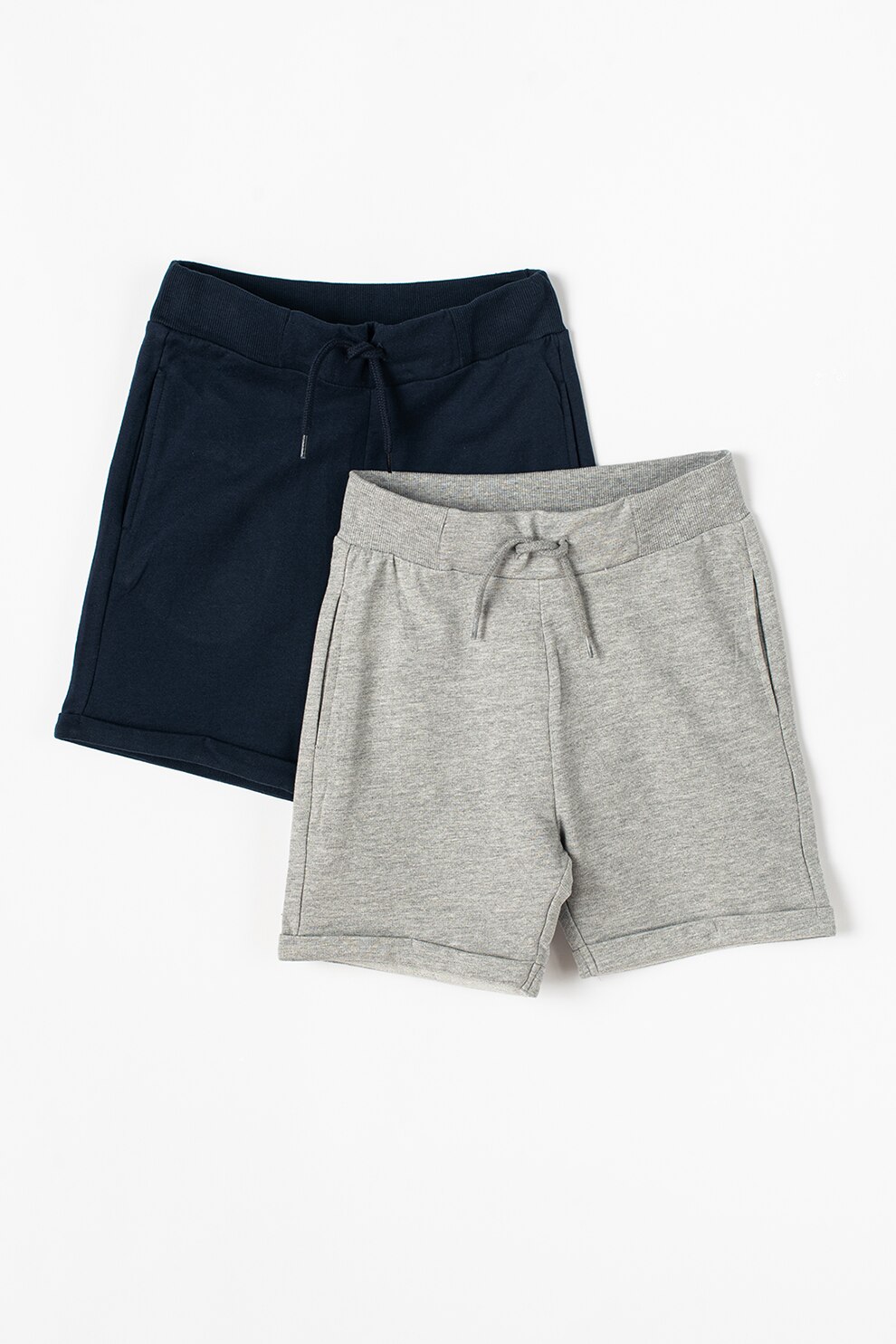 NAME IT, Set 2 perechi de pantaloni scurti sport, Jan, Gri melange/Albastru inchis, Gri melange/Albastru inchis