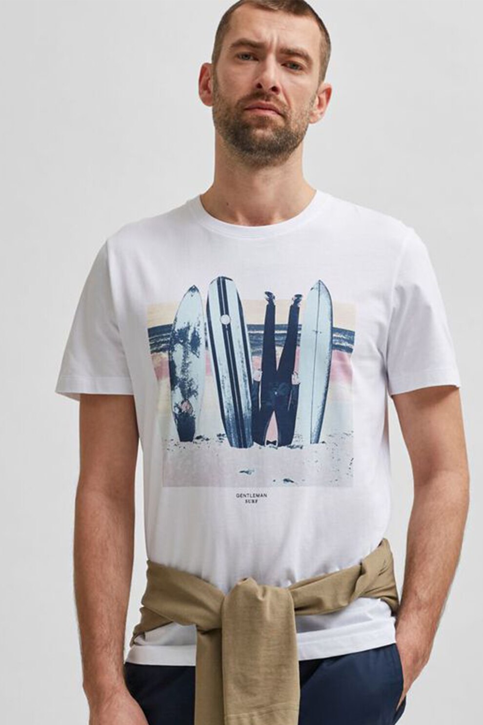 Selected Homme, Tricou regular fit cu imprimeu grafic, Alb