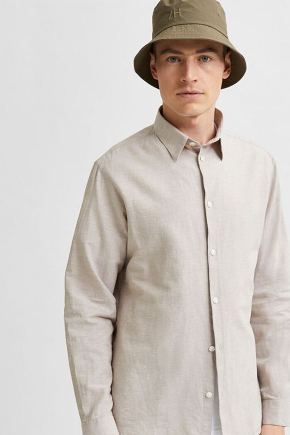 Selected Homme, Camasa regular fit din amestec de in, Maro camel