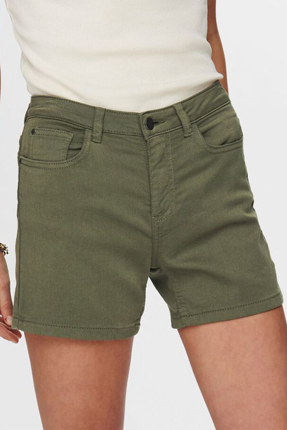 JdY, Pantaloni scurti cu talie medie Lara, Verde sparanghel