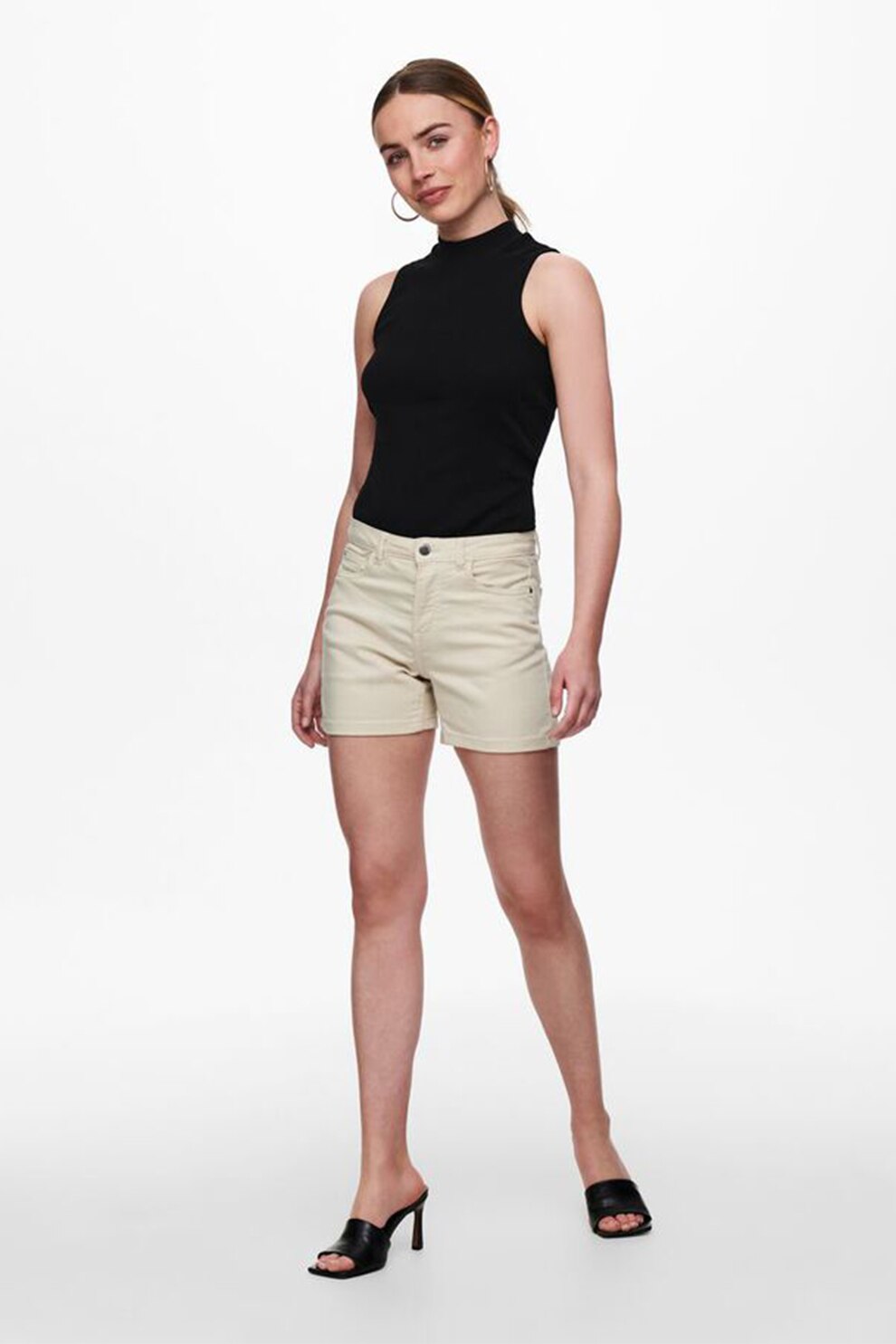 JdY, Pantaloni scurti cu talie medie Lara, Maro nisip