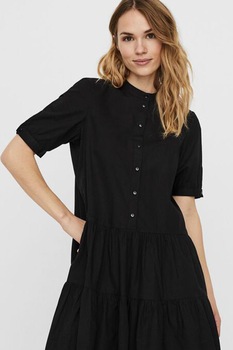 Vero Moda, Rochie mini de bumbac organic cu croiala A, Negru Vero Moda, Rochie mini de bumbac organic cu croiala A, Negru