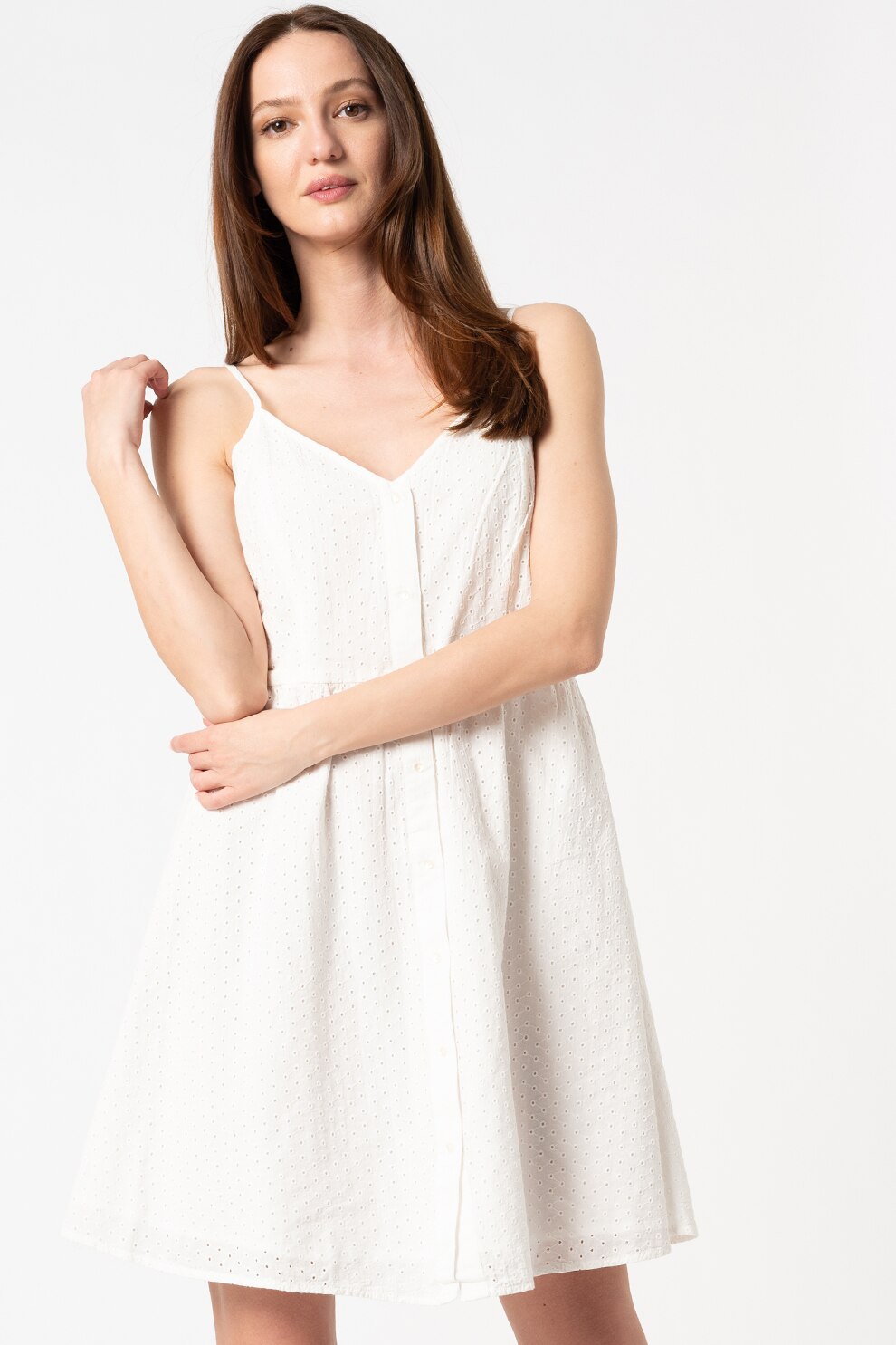 Only, Rochie evazata cu decolteu in V Henry, Alb, S