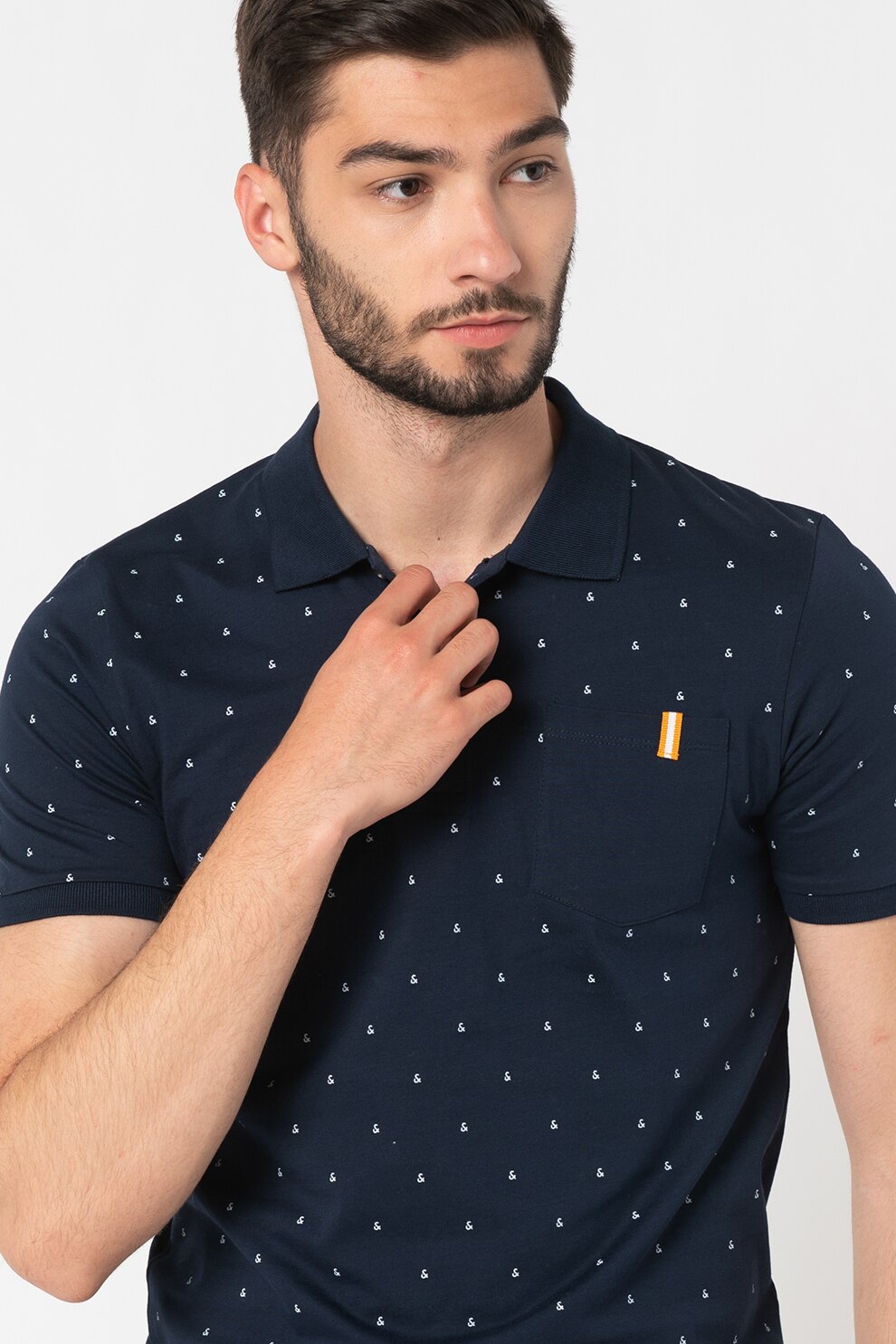 Jack&Jones, Tricou polo cu buzunar pe piept Logomania, Bleumarin/Alb