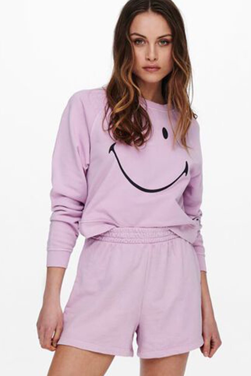 Only, Pantaloni scurti din bumbac organic cu talie elastica, Lila
