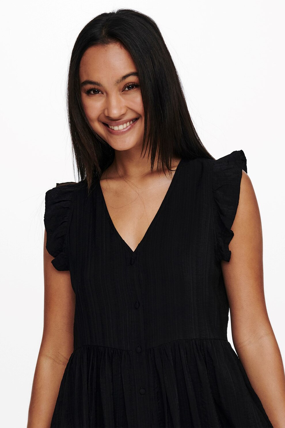 Only, Rochie evazata cu decolteu in V, Negru