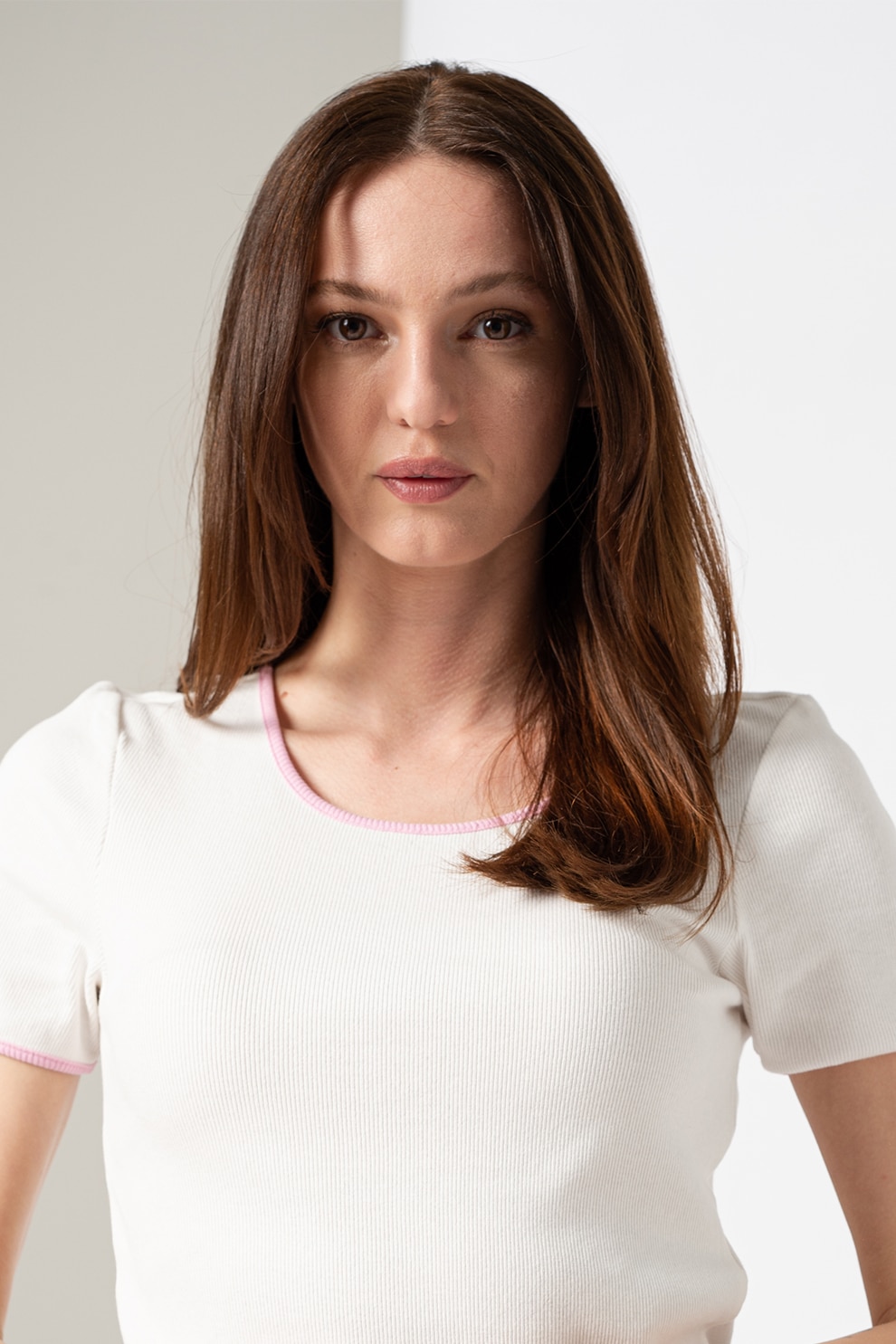 Vero Moda, Tricou crop din amestec de bumbac organic Newava, Alb/Lila