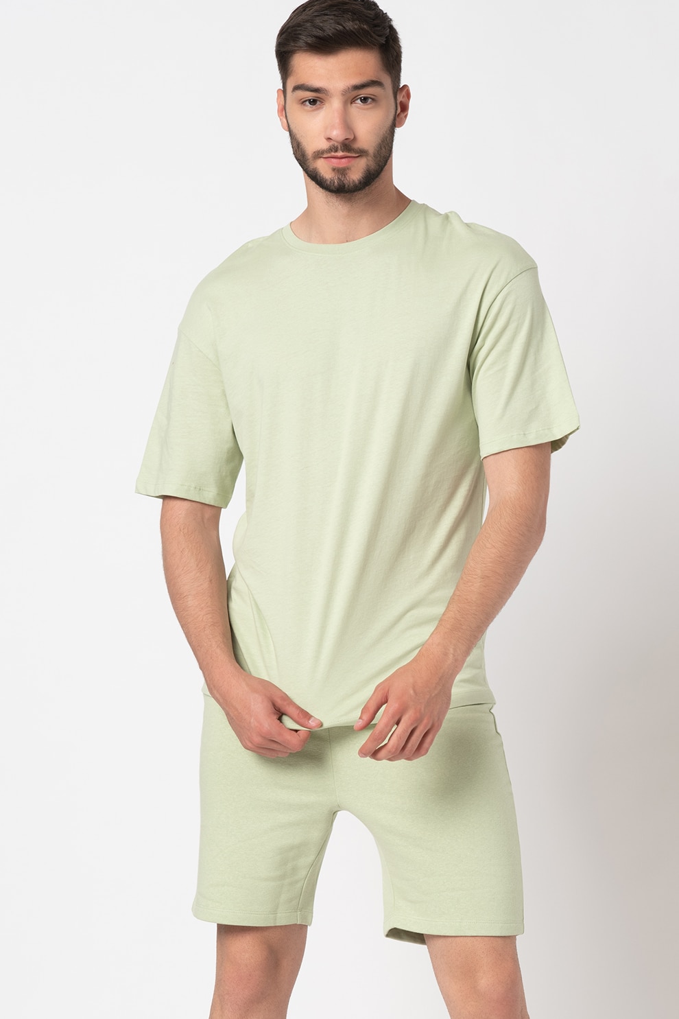 Jack&Jones, Set de tricou si pantaloni scurti, Verde pal
