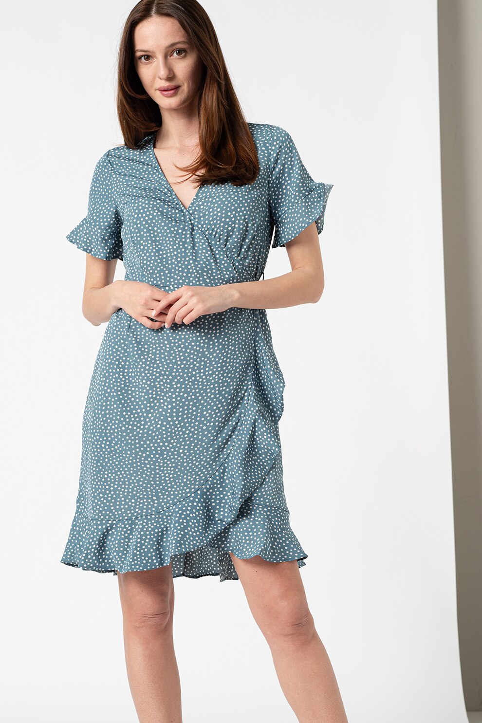 Vero Moda, Rochie mini petrecuta Henna, Albastru petrol/Alb