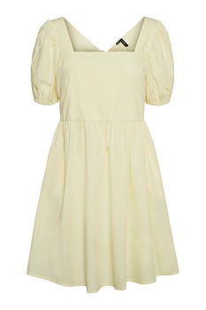 Vero Moda, Rochie evazata de bumbac organic cu decupaj pe spate, galben pal Vero Moda, Rochie evazata de bumbac organic cu decupaj pe spate, galben pal