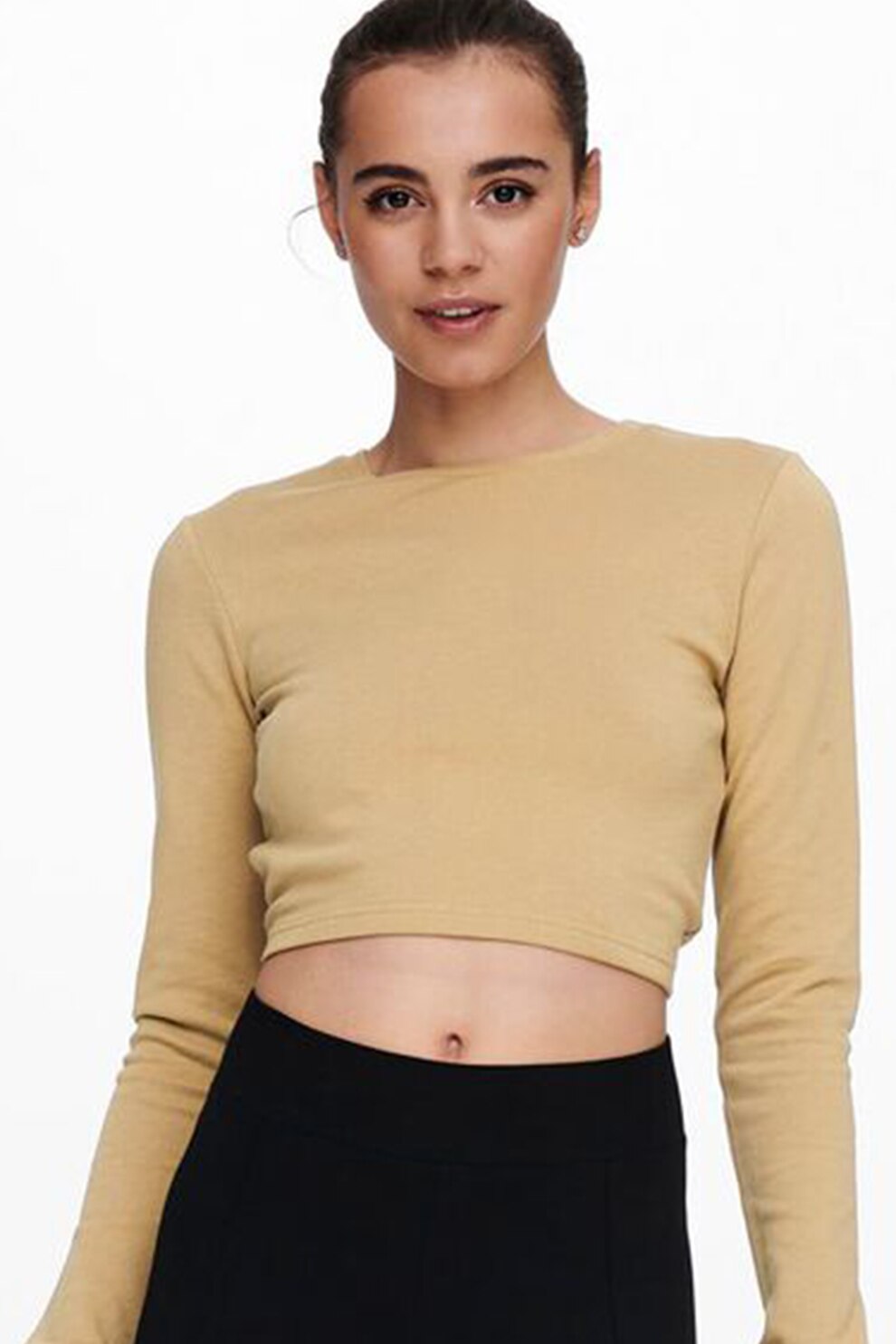 Only, Bluza crop cu decupaj pe spate, Maro camel, L