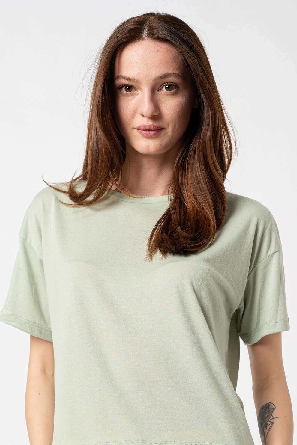 Vero Moda, Tricou crop lejer Bianca, Verde sparanghel
