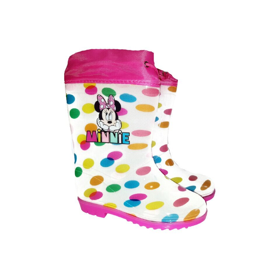 Cizme de cauciuc, albe cu buline, Minnie Mouse