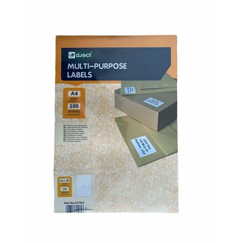 Etichete albe autoadezive 1/A4, 210 x 297 mm, 100 coli/top, D.Rect Etichete albe autoadezive 1/A4, 210 x 297 mm, 100 coli/top, D.Rect