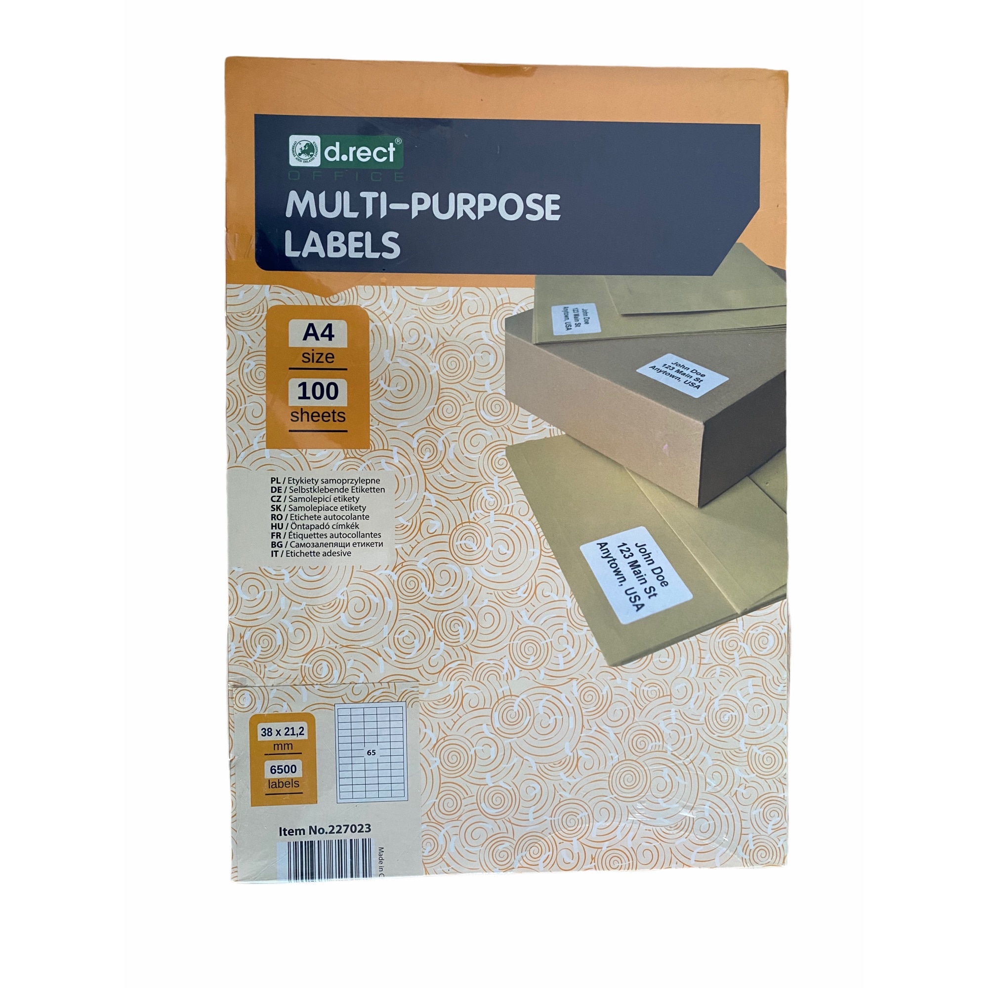 Etichete albe autoadezive 65/A4, 38 x 21.2 mm, 100 coli/top, D.Rect
