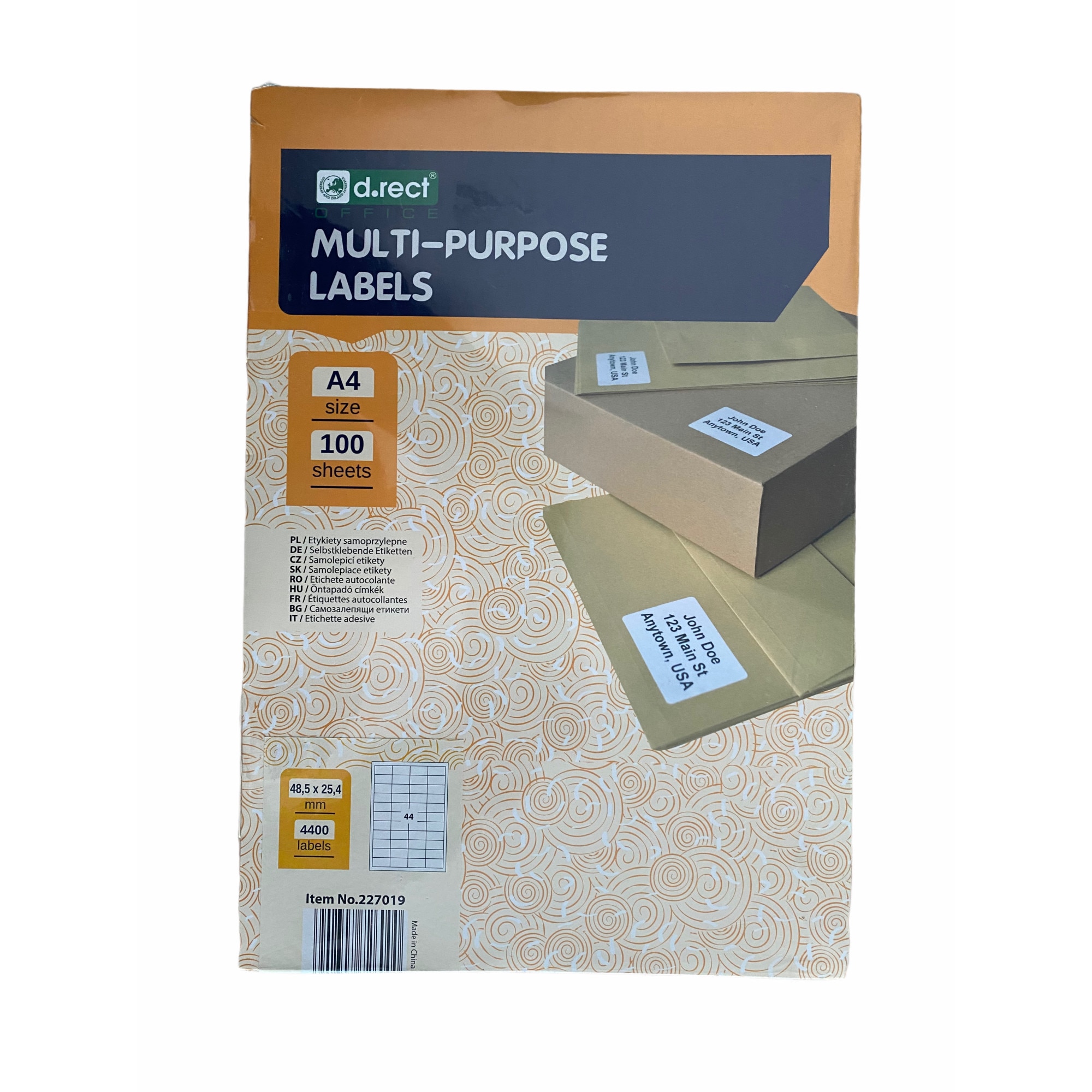 Etichete albe autoadezive 44/A4, 48.5 x 25.4 mm, 100 coli/top, D.Rect
