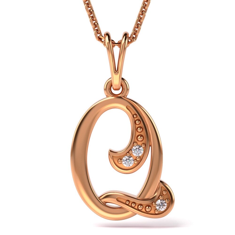 Lantisor cu pandantiv din aur roz model Litera Q