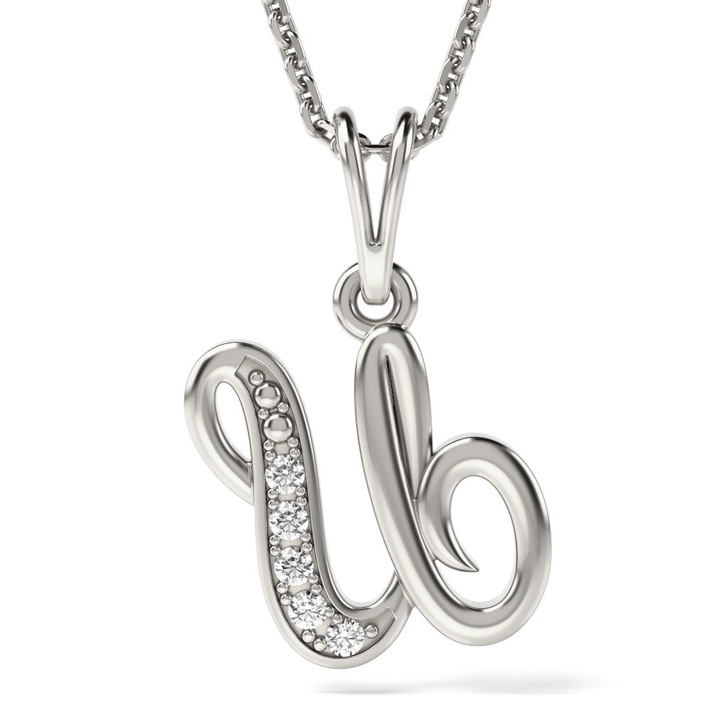 Верижка с висулка от бяло злато буква U
