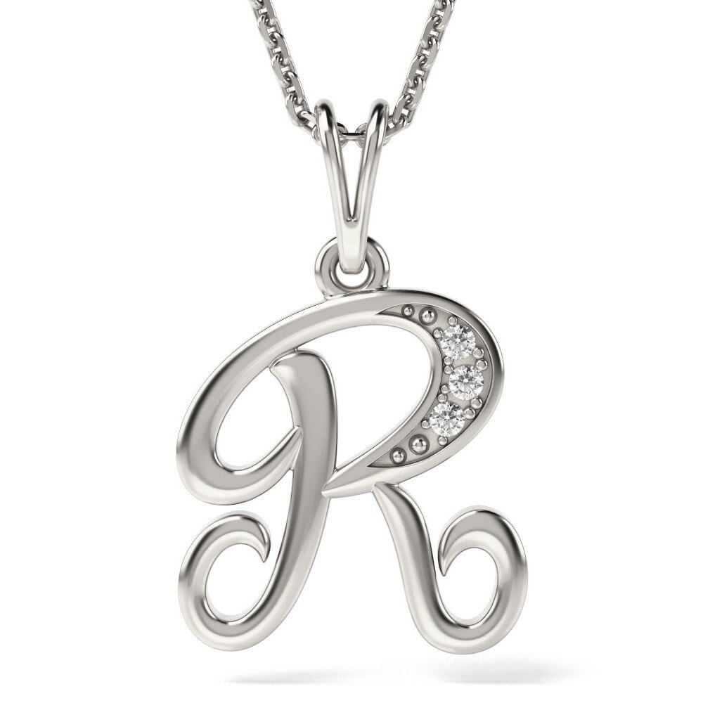 Lantisor cu pandantiv din aur alb model Litera R