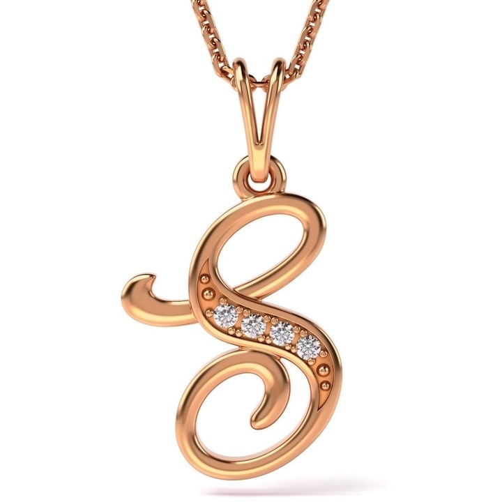 Верижка с висулка от розово злато, модел буква S