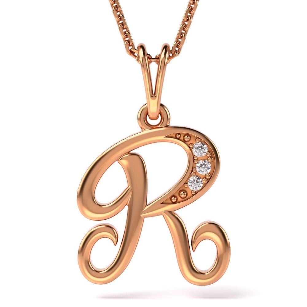 Lantisor cu pandantiv din aur roz model Litera R