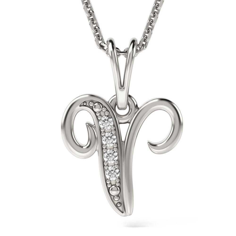 Lantisor cu pandantiv din aur alb model Litera V