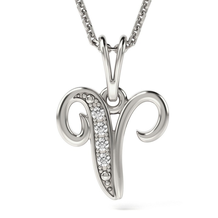 Верижка с висулка от бяло злато модел Буква V