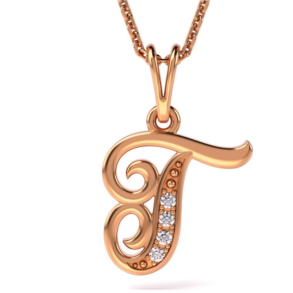 Lantisor cu pandantiv din aur roz model Litera T