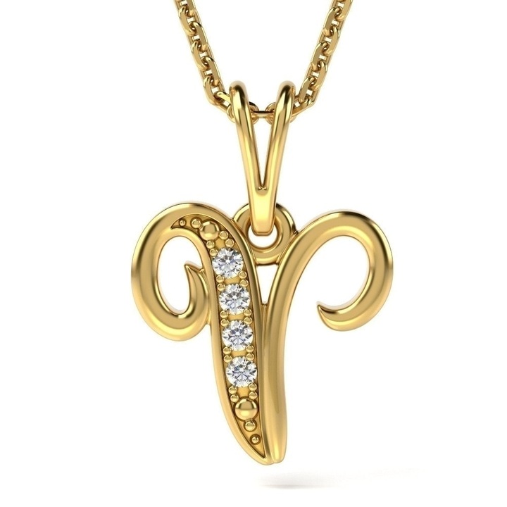 Верижка с висулка от жълто злато с буква V