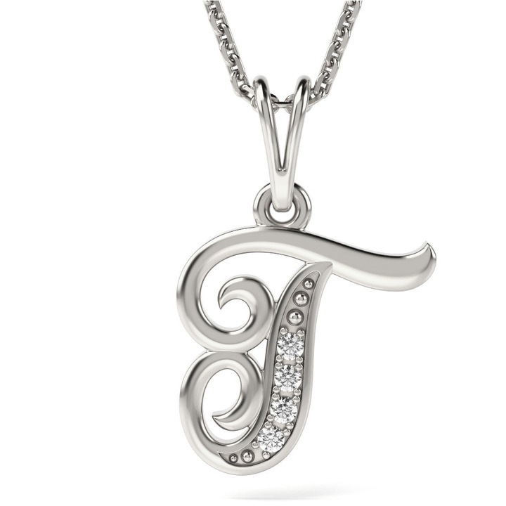 Верижка с висулка от бяло злато с буква Т