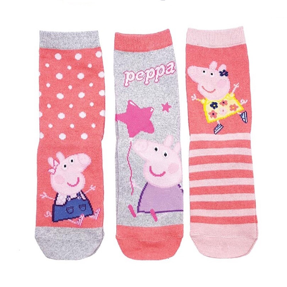 Set 3 perechi sosete, fete, bumbac, Peppa Pig, multicolor