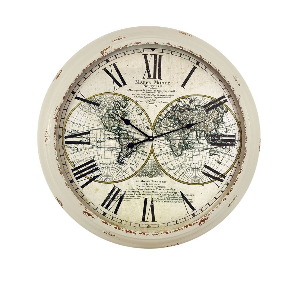 Ceas de perete metalic, model harta, crem, 93 cm