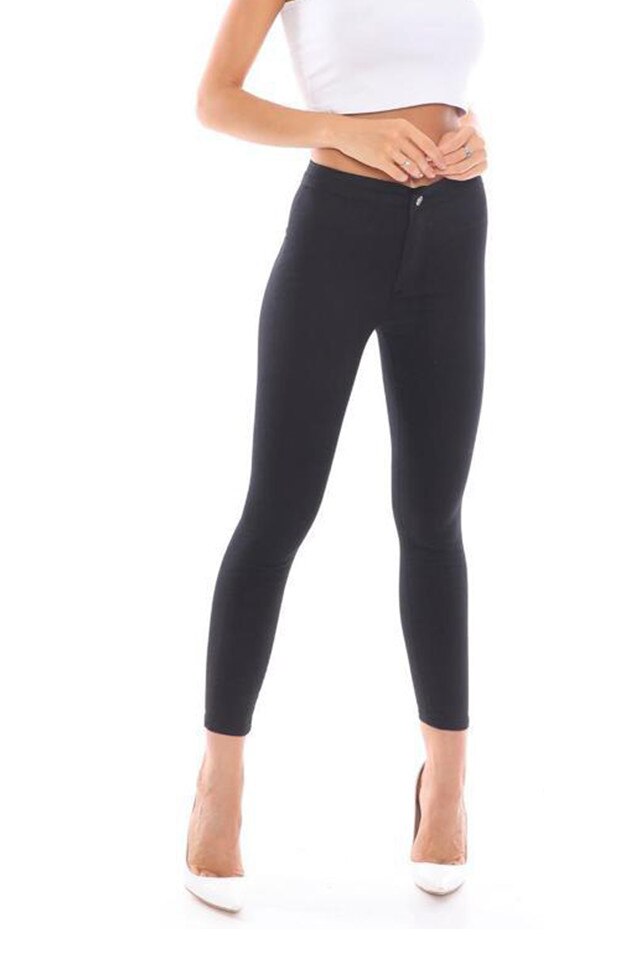 Pantaloni elastici talie inalta Tina, Negru