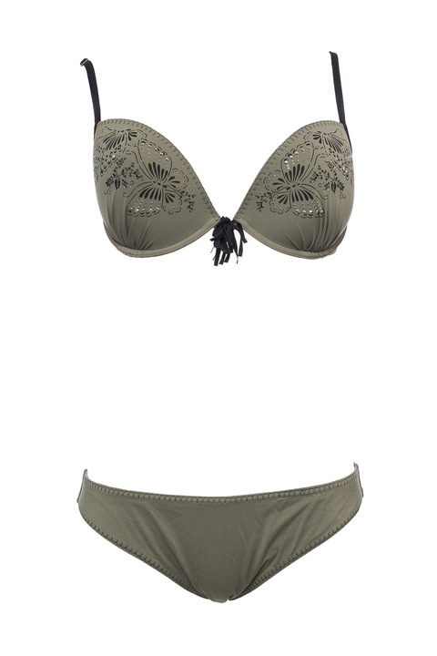 Costum de baie din doua piese, sutien cu push-up gel si chilot clasic, Intimamoda FF16, Kaki
