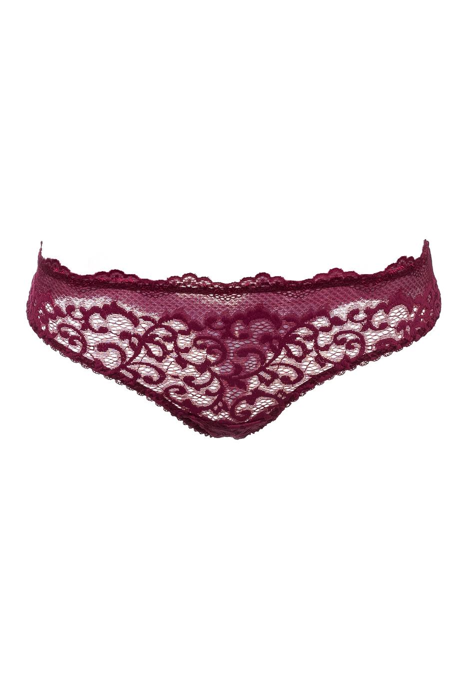 Chiloti model brazilian din dantela si microfibra, Intimamoda Chateau 6837, Visiniu