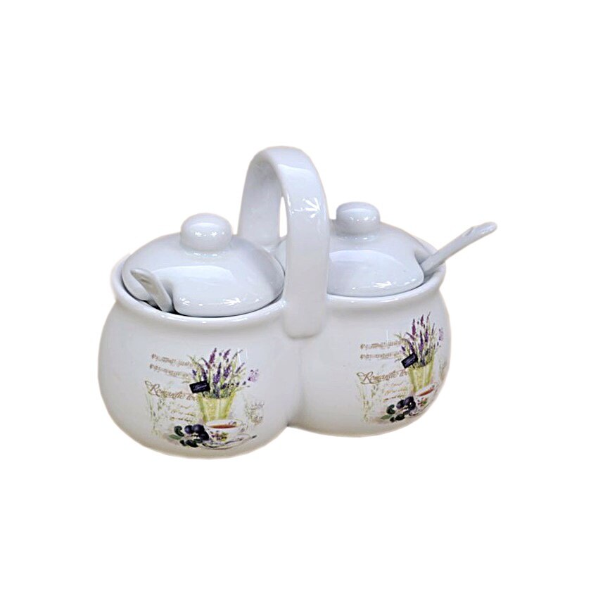 Suport ceramica dubla pentru condimente - model lavanda, 200 + 200 ml