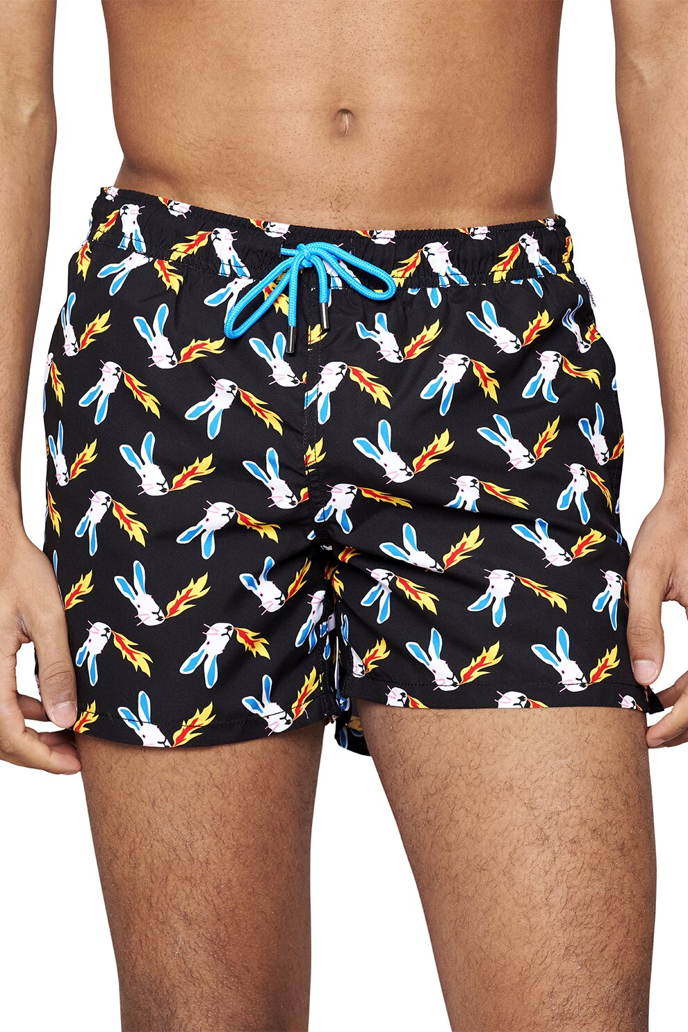 Happy Socks, Bermude de baie cu imprimeu grafic, Negru/Albastru/Galben