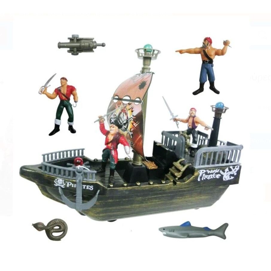Set corabie cu 4 pirati , arme de lupta, model unisex, pentru copii , ATS + ani