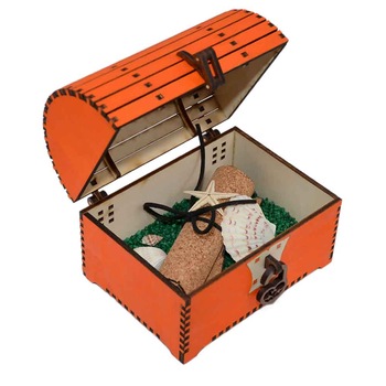 Cufar cu mesaj, din lemn, portocaliu, cu pergament, cadou personalizat Cufar cu mesaj, din lemn, portocaliu, cu pergament, cadou personalizat