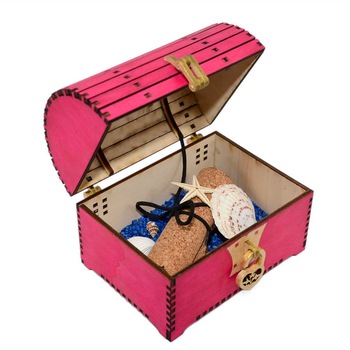 Cufar cu mesaj, din lemn, roz, cu pergament, cadou personalizat Cufar cu mesaj, din lemn, roz, cu pergament, cadou personalizat