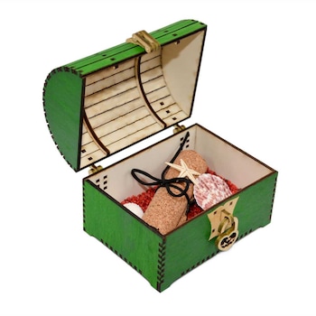 Cufar cu mesaj, din lemn, verde, cu pergament, cadou personalizat Cufar cu mesaj, din lemn, verde, cu pergament, cadou personalizat