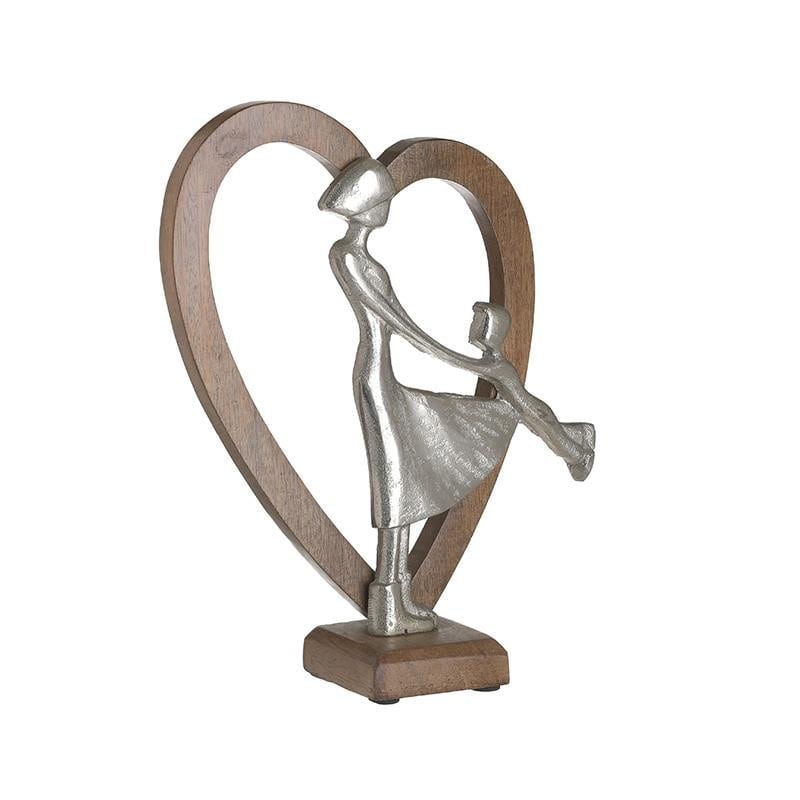 Decoratiune Inart ,Mama si copilul,din auminiu pe suport de lemn,23x8x27 cm