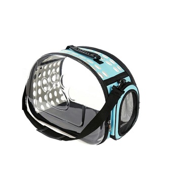 Geanta de transport animale pliabila pentru caini sau pisici de talie mica culoare transparenta turcoaz Geanta de transport animale pliabila pentru caini sau pisici de talie mica culoare transparenta turcoaz