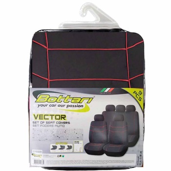 Huse auto cu fermoar Bottari Vector, 9 piese, negru/rosu Huse auto cu fermoar Bottari Vector, 9 piese, negru/rosu