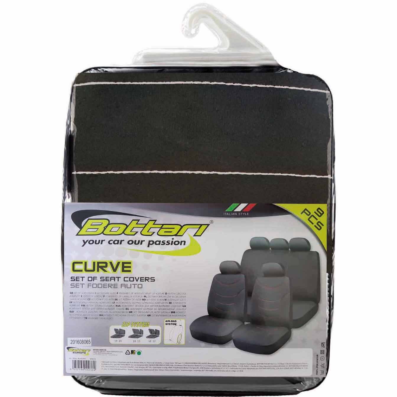 Huse auto cu fermoar Bottari, 9 piese, negru/gri